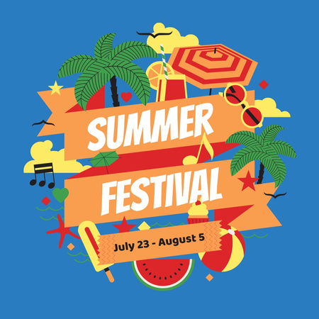 Summer festival announcement with beach attributes Instagram AD Design Template