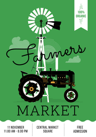 Plantilla de diseño de mercado de agricultores ad con tractor Poster 