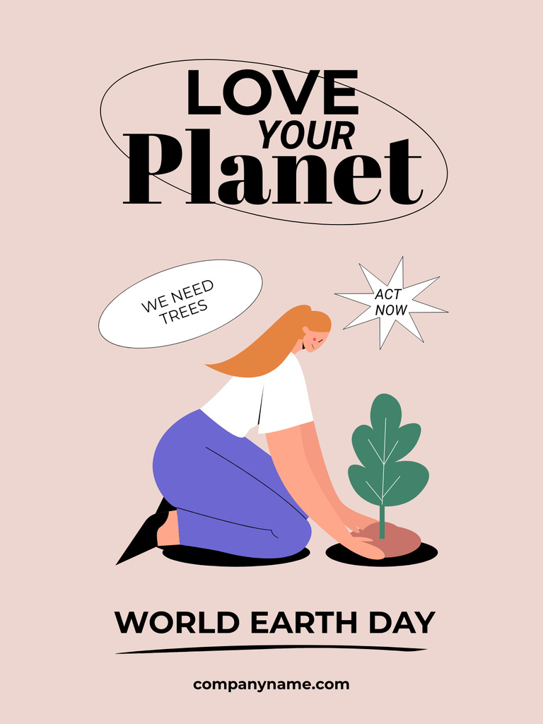 World Earth Day with Woman planting Tree Poster US Design Template