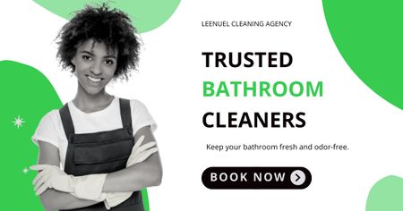Cleaning Services Offer with Woman in Uniform Facebook AD Modelo de Design