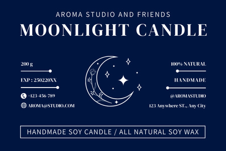 Template di design Etichetta della candela dell'aroma su blu scuro Label