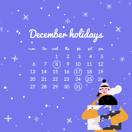 Designvorlage Dezember-Feiertage mit Schneefall und Geschenken für Instagram