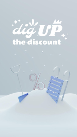 Designvorlage Winter Discounts Offer with Sleigh in Snow für Instagram Story
