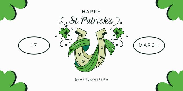 Happy St. Patrick's Day Greeting with Horseshoe Twitter Modelo de Design