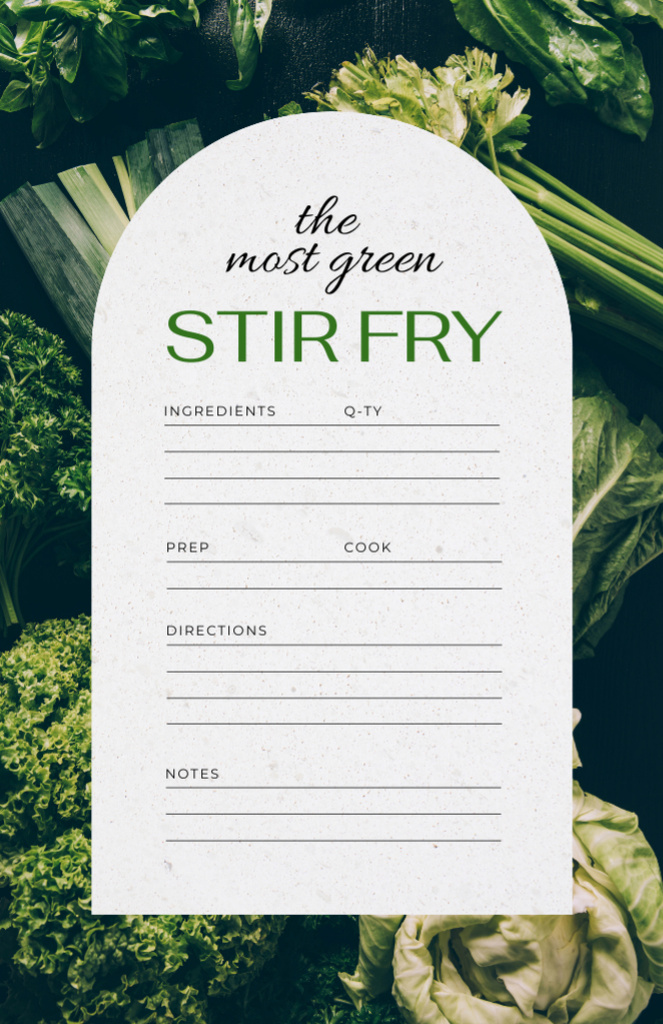 Cooking Steps with Greens Recipe Card Design Template