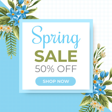 Spring Special Sale Announcement with Blue Flowers Instagram AD Design Template