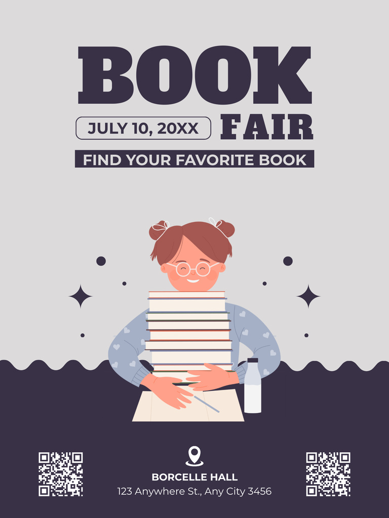 Book Fair Ad on Purple Poster US Tasarım Şablonu