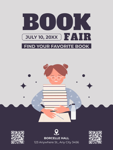 Book Fair Ad on Purple Poster US Design Template