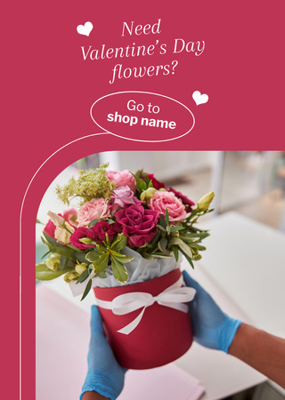 Flowers Shop Offer on Valentine's Day Postcard A6 Vertical Design Template