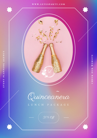 Plantilla de diseño de Quinceanera Lunch Package Offer With Champagne Poster A3 