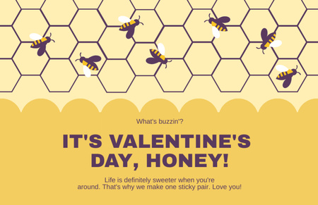 Happy Valentine's Day Greeting with Bees Thank You Card 5.5x8.5in Design Template