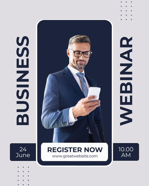 Business Webinar Proposal with Young Attractive Businessman Instagram Post Vertical Πρότυπο σχεδίασης