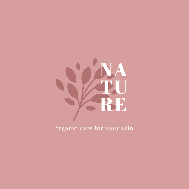 Skincare Ad with Plant Leaves in Pink Logo 1080x1080pxデザインテンプレート