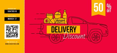 Food Delivery Discount Coupon 3.75x8.25in Design Template