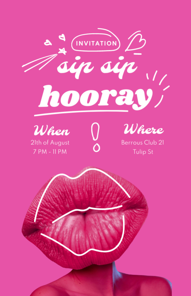 Vibrant Party Announcement With Bright Red Lips Invitation 5.5x8.5in Modelo de Design