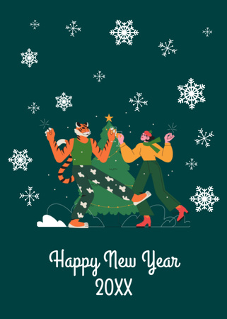 New Year Holiday Greeting on Green with Cute Snowflakes Postcard 5x7in Vertical tervezősablon