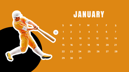 Multiracial Baseball Players Men and Women on Colorful Calendar Design Template