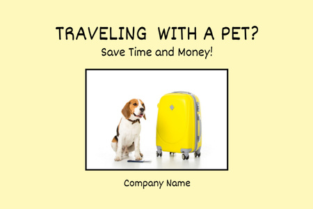 Beagle Dog Sitting near Yellow Suitcase Flyer 4x6in Horizontal Design Template