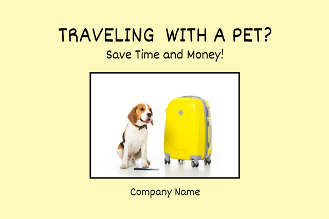 Beagle Dog Sitting near Yellow Suitcase Flyer 4x6in Horizontal Modelo de Design