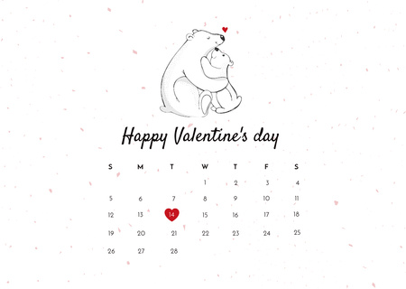 Valentine's Day Greeting with Cute Polar Bears Hugging Card Design Template