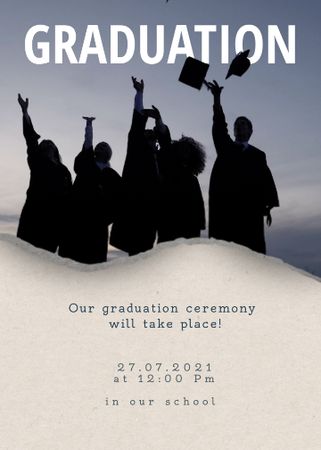 Graduation Announcement with Graduates throwing Hats Invitation Design Template