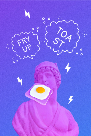 Modèle de visuel Funny Illustration of Antique Statue with Egg Sandwich - Pinterest