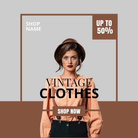 Enigmatic woman on vintage clothes shop Instagram AD Design Template