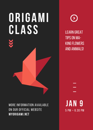 Origami Classes Invitation Paper Bird in Red Invitation Design Template