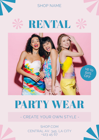 Ενοικιαζόμενα ρούχα για πάρτι πολύχρωμα Poster Πρότυπο σχεδίασης