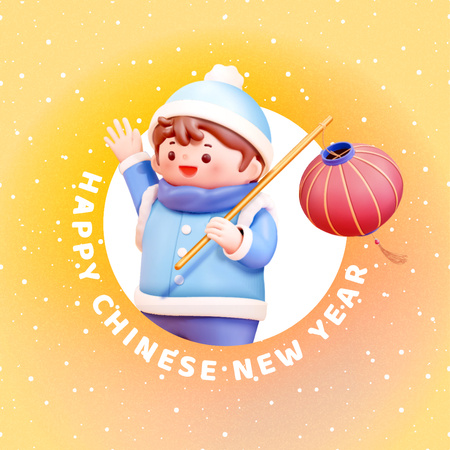 Happy Chinese New Year Greetings with Picture of Boy Instagram Modelo de Design