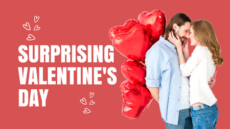 Dia dos Namorados com casal apaixonado e balões vermelhos Youtube Thumbnail Modelo de Design