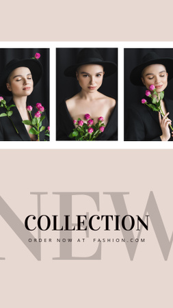 Fashion Collection Ad with Woman with Flowers Instagram Story Šablona návrhu