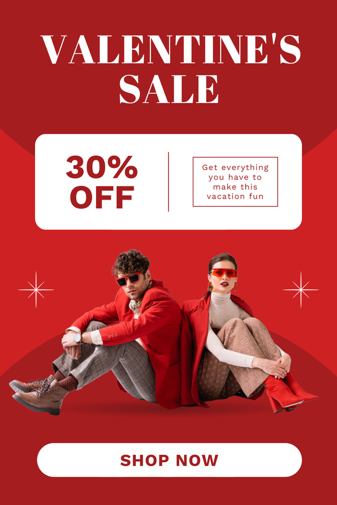 Valentine's Day Sale Announcement with Couple in Love Pinterestデザインテンプレート