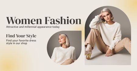 Fashion Female Clothes Ad with Woman Facebook AD tervezősablon