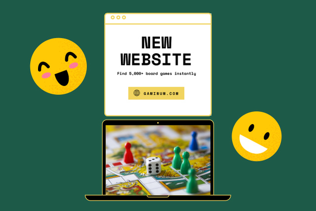 Enjoyable Board Games Website Promotion With Laptop Poster 24x36in Horizontal Πρότυπο σχεδίασης