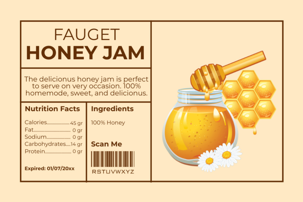 Delicious Honey Jam In Jar With Description Label Tasarım Şablonu