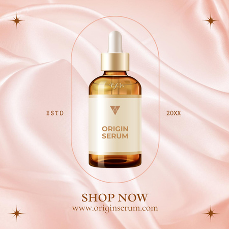 Modèle de visuel Promotion du sérum Origin Skincare en rose - Instagram