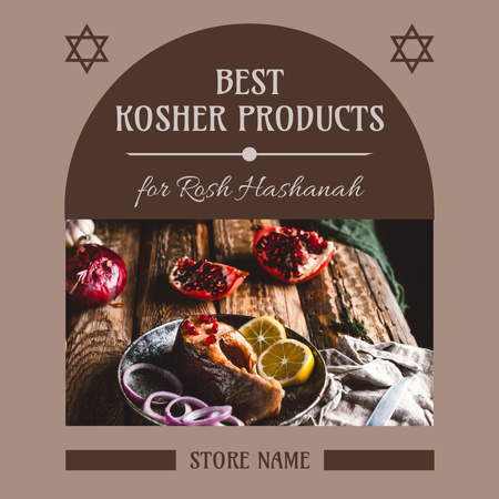 Delicious Kosher Food And Happy Rosh Hashanah Greeting Instagram Design Template