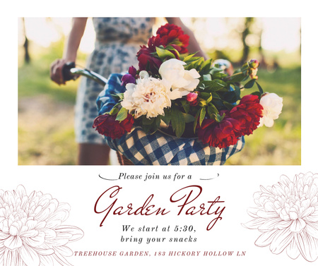 Platilla de diseño Girl riding bicycle with flowers at Garden Party Facebook