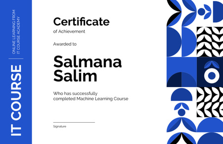 Award for Completion Machine Learning Course Certificate 5.5x8.5in Design Template