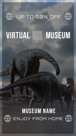 Anúncio de visita virtual ao museu com dinossauros Instagram Video Story Modelo de Design