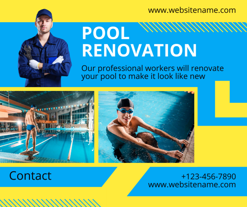 Collage with Services of Pool Renovation Company Facebook Tasarım Şablonu