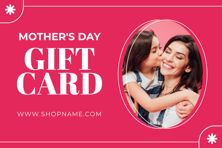 Daughter kissing Mom on Mother's Day Holiday Gift Certificate Design Template