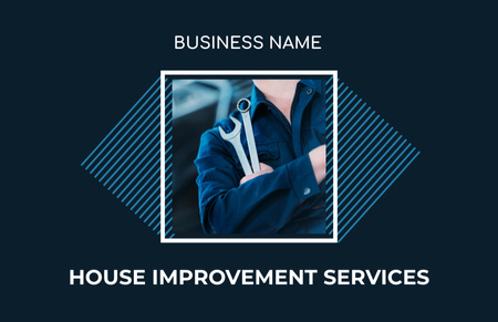 Пропозиція послуг з благоустрою будинку на темно-синьому Business Card 85x55mm – шаблон для дизайну