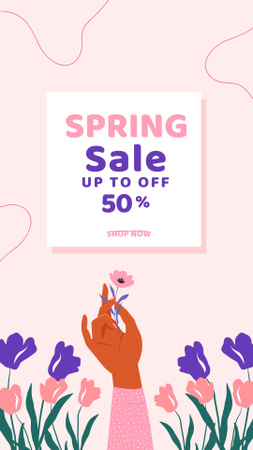 Modèle de visuel Main tenant une fleur pour l'annonce de vente de printemps - Instagram Story