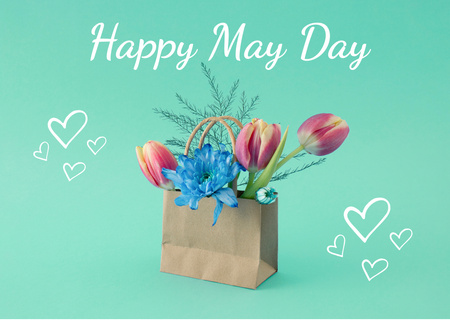 Çiçeklerle 1 Mayıs Kutlama Duyurusu Card Tasarım Şablonu