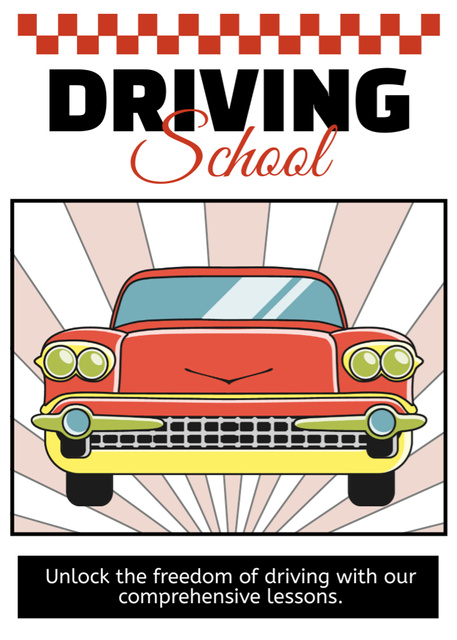 Retro Car And Driving School Lessons Promotion Flayer Design Template