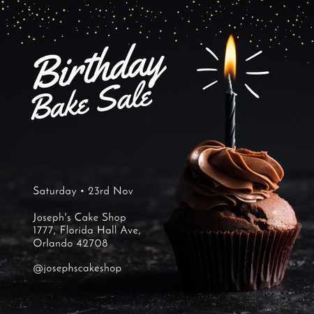 Bakery Ad with Birthday Cupcake and Candle Instagram Tasarım Şablonu