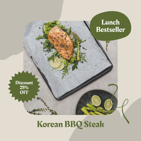 Ontwerpsjabloon van Instagram van Koreaanse BBQ Steak-korting