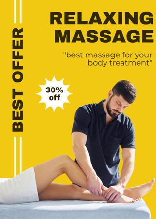 Handsome Masseur Doing Foot Massage to Client Flayer Design Template